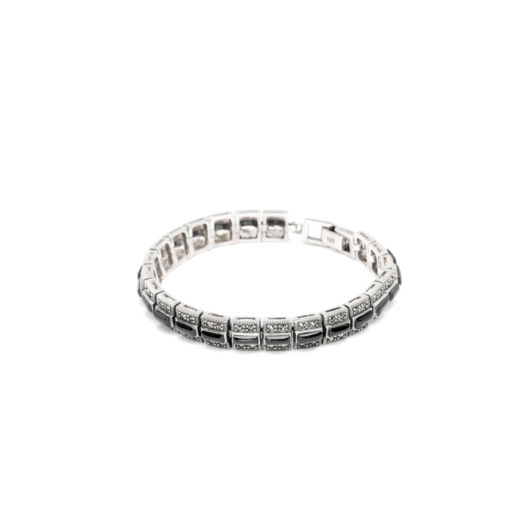 Markasit Silberarmband mit Onyx